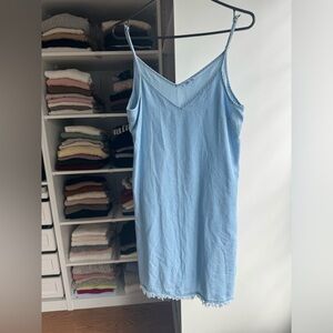 Splendid S Tencel Chambray Blue Dress Frayed Hem